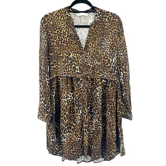 Zara Z1975 Leopard Print Babydoll Dress Women’s Small Button Front Long Sleeve - Picture 13 of 13